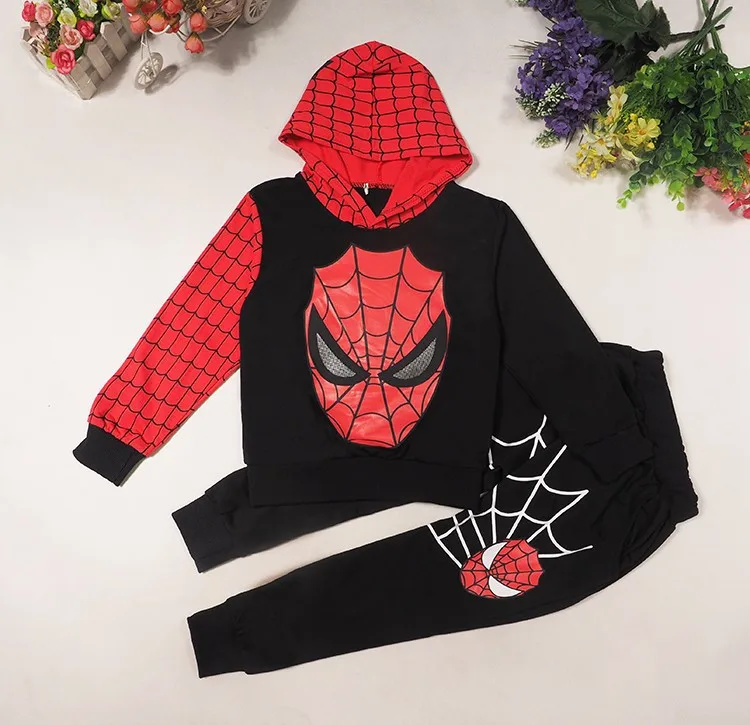 Осенний спортивный костюм «Человек-паук» для маленьких мальчиков комплект из 2 предметов, спортивная одежда Комплекты для детей повседневная одежда для студентов, куртка+ штаны - Цвет: black