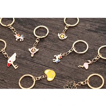 

100pcs/Lot Cartoon Unicorn Keychain Cute Cartoon Animals Key Chain Cat Bird Gift Keyrings