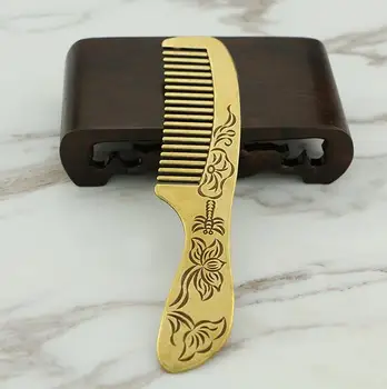 

Pure Brass Die-casting Embossed Retro Peony Blossom Copper Comb Scraping Board Handmade Health Care Hair Comb