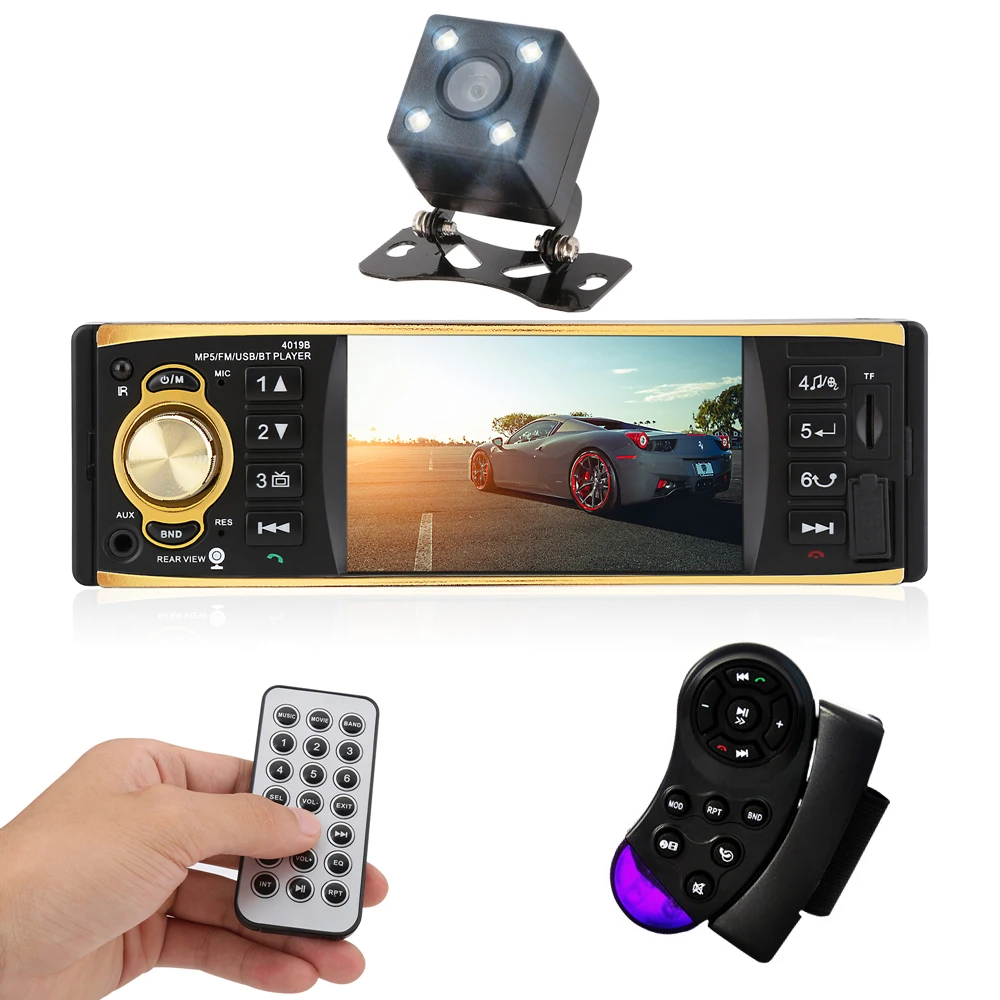 4019B 4.1 inch 1 Din Car Radio Audio Stereo 1Din USB AUX FM Radio Station Bluetooth with Rearview Camera Remote Control