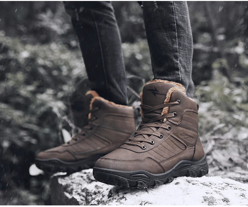 Men's Ankle Boot Casual Mens Boots Winter Warm Men Snow Boot With Fur Black Motorcycle Winter Boots Men Waterproof Plus Size 11 (6)