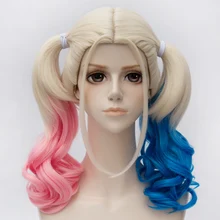 Harley Quinn Wig Harleen Quinzel Cosplay Styled Curly Synthetic Ponytail Wig Heat Resistant Hair Harley Quinn Wigs Suicide Squad