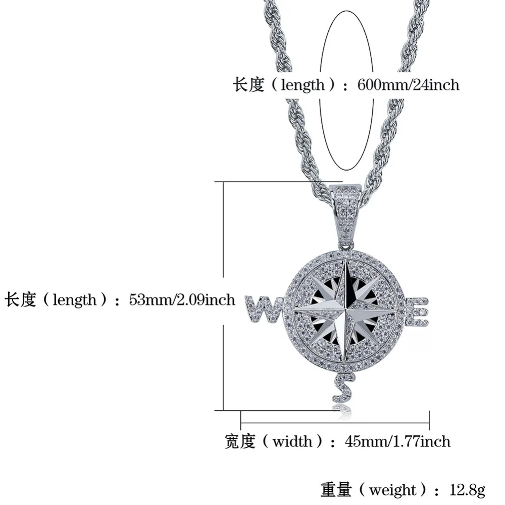 TOPGRILLZ мужское ожерелье-Компас с кубическим Цирконом и кулоном с 4 мм теннисная цепочка в стиле хип-хоп золотой серебряный цвет Ювелирные изделия Подарки