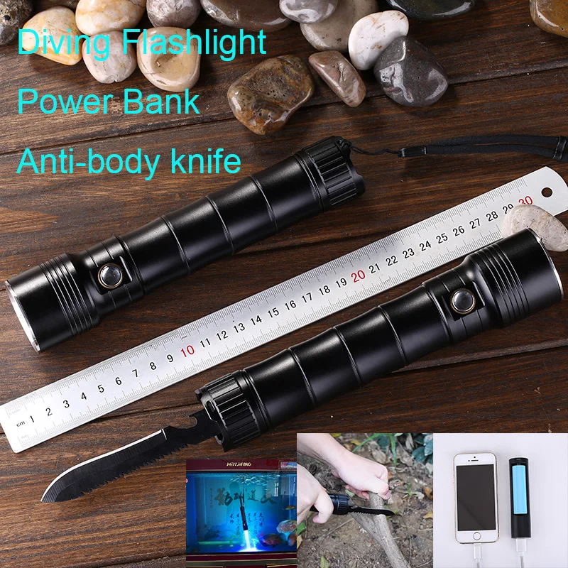 Multi functional L2 LED Flashlight 100m Diving Flashlight+anti body