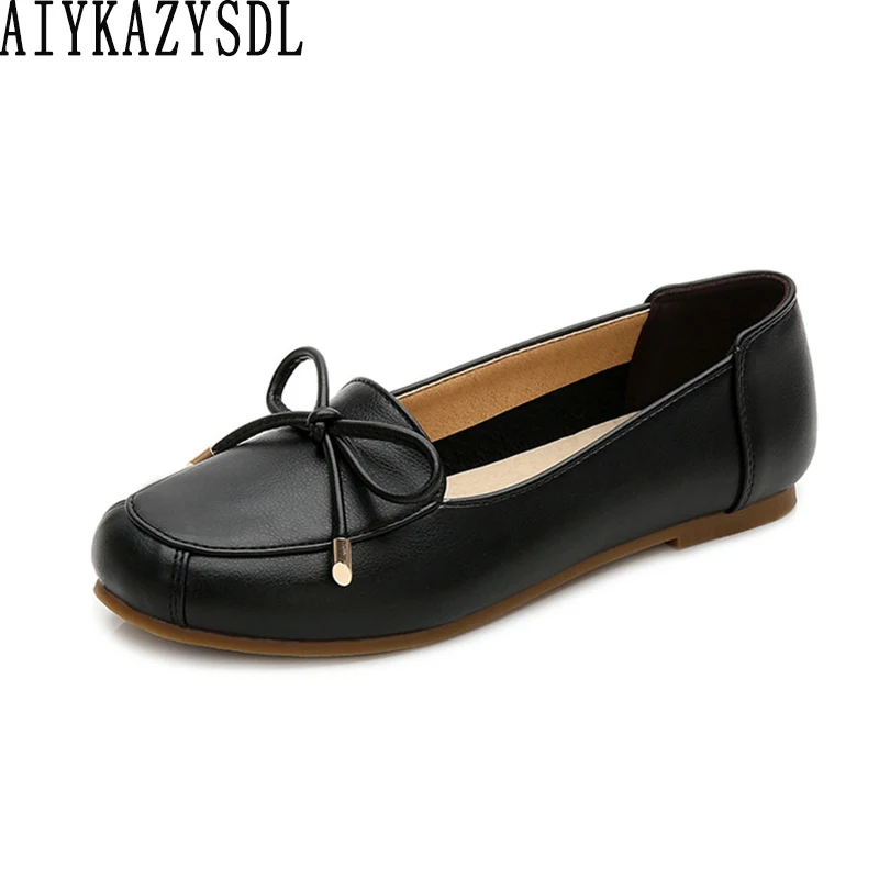 AIYKAZYSDL Women Casual Flats Oxfords Bowknot Bow Tie Slip On Shoes
