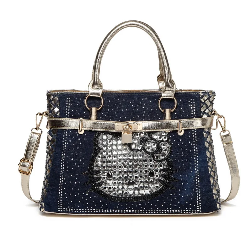 

Woman cartoon kitty Luxury Diamond Design Women Handbag New Fashion Messenger Bag Brand Style cowboy Bags Female Shoulder Bag
