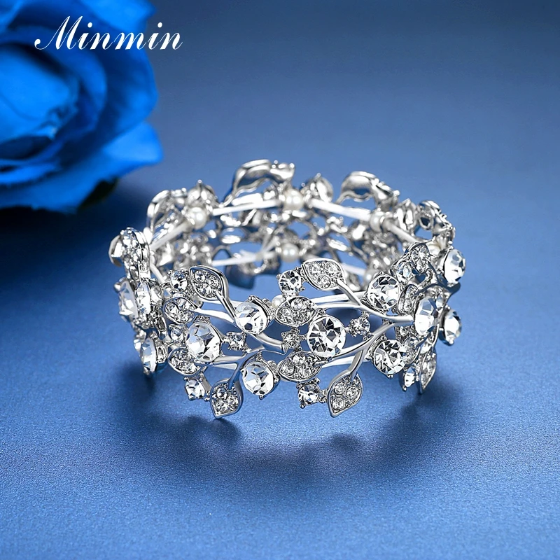 Minmin кристалл лист серебряный цвет свадебные браслеты для женщин свадебные украшения Браслеты Браслет Модные аксессуары SL108