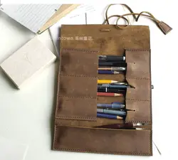 Новая специальная Большая вместительная Складная Сумка-карандаш из натуральной кожи для 10 ручек авторучка с кожаный бондаж канцелярские