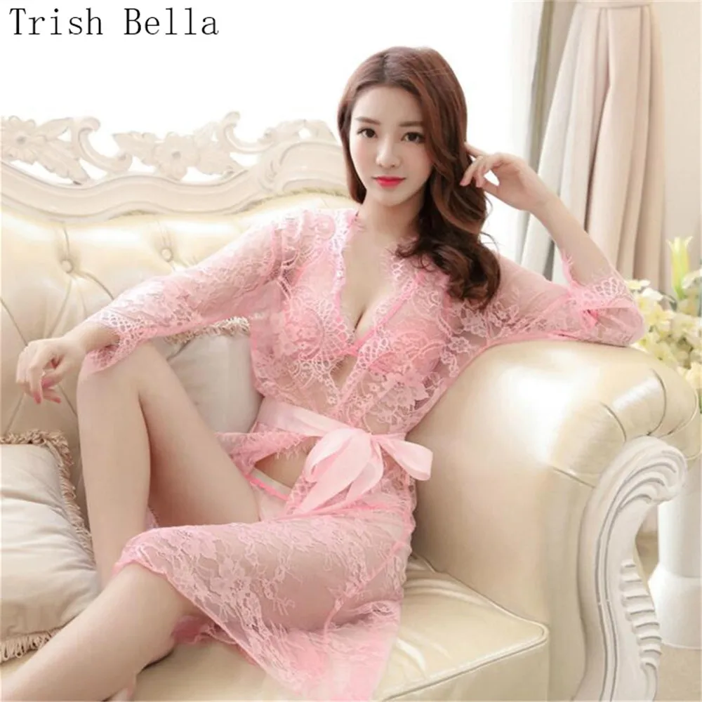 

transparent Cardigan binding Lengthen Backless Pajamas sexy lingerie plus size erotic sexy underwear lenceria langerie babydoll