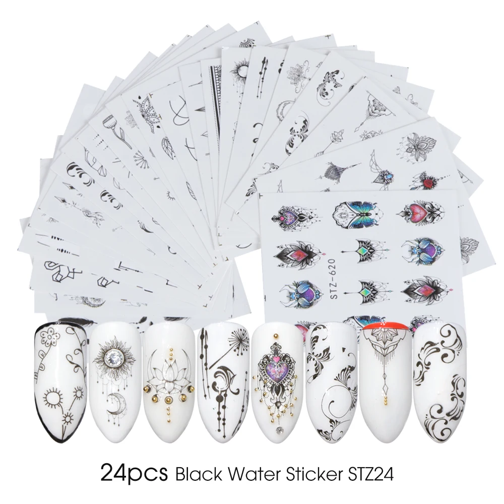 24pcs Watercolor Floral Flower Sticker Nail Decal Set Flamingo Letter Design Gel Manicure Decor Water Slider Foil CHSTZ683-706-1 - Image 3