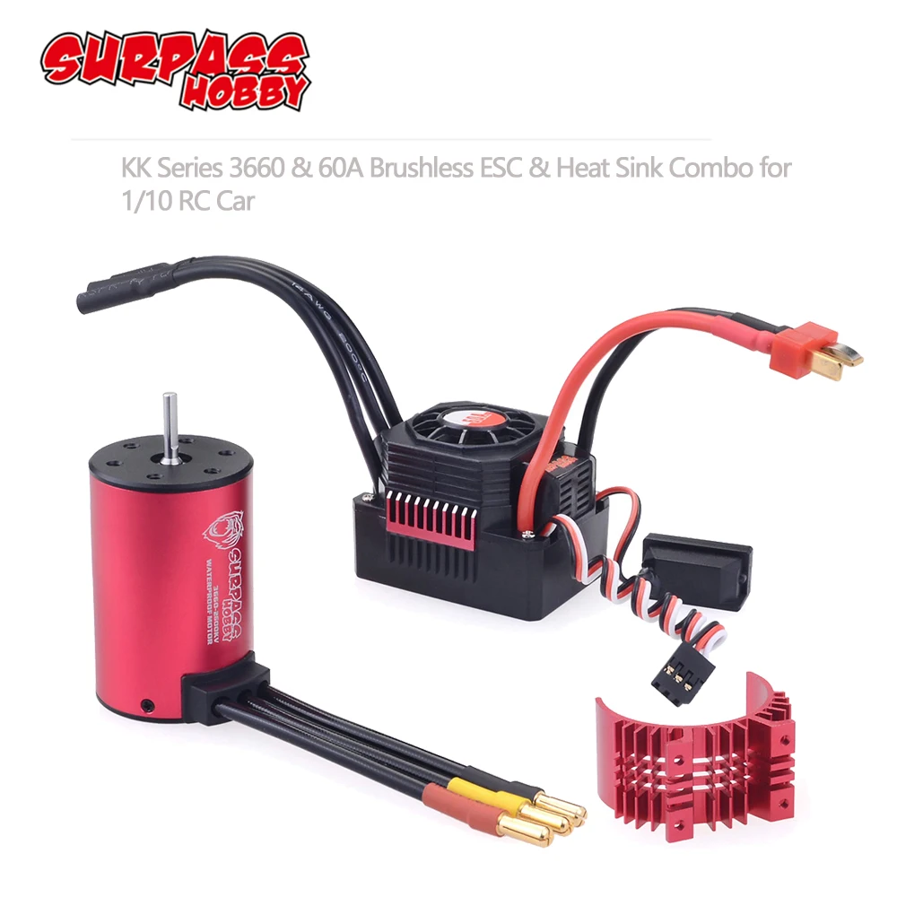 

SURPASSHOBBY KK Waterproof Combo 3660 1400KV 1750KV 1950KV 2200KV 2600KV 3100KV Brushless Motor w/Heat Sink 60A ESC for RC Car