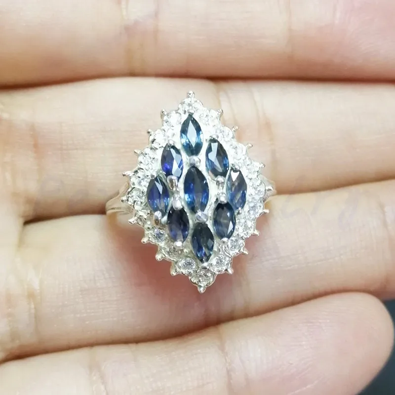 Кольцо из натурального сапфира 0.25ct* 9 шт драгоценных камней Натуральное Настоящее сапфировое кольцо из стерлингового серебра 925 пробы ювелирные украшения# C952002