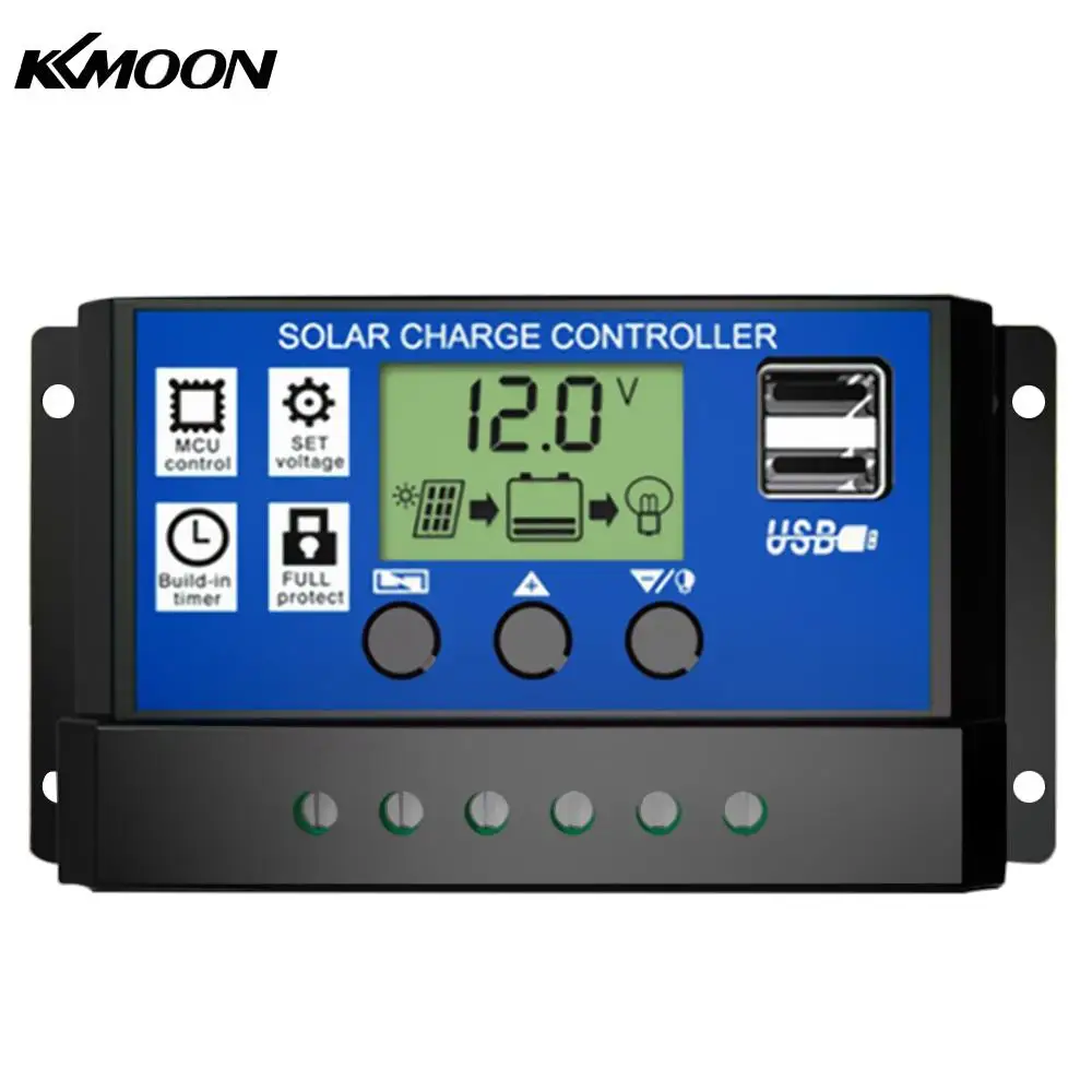 KKmoon Солнечный контроллер 12 V 24 V 30A 20A 10A солнечный регулятор ШИМ Солнечная Панель зарядное устройство ЖК-дисплей двойной USB 5 V Выход