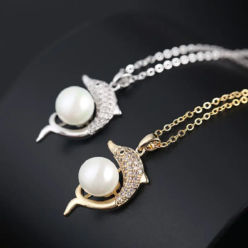 

Loyalty Love Necklaces for Loves' Pearl Faithful Dolphin Pendant Necklace Copper Gold Rhodium-plated Partner Present SP185