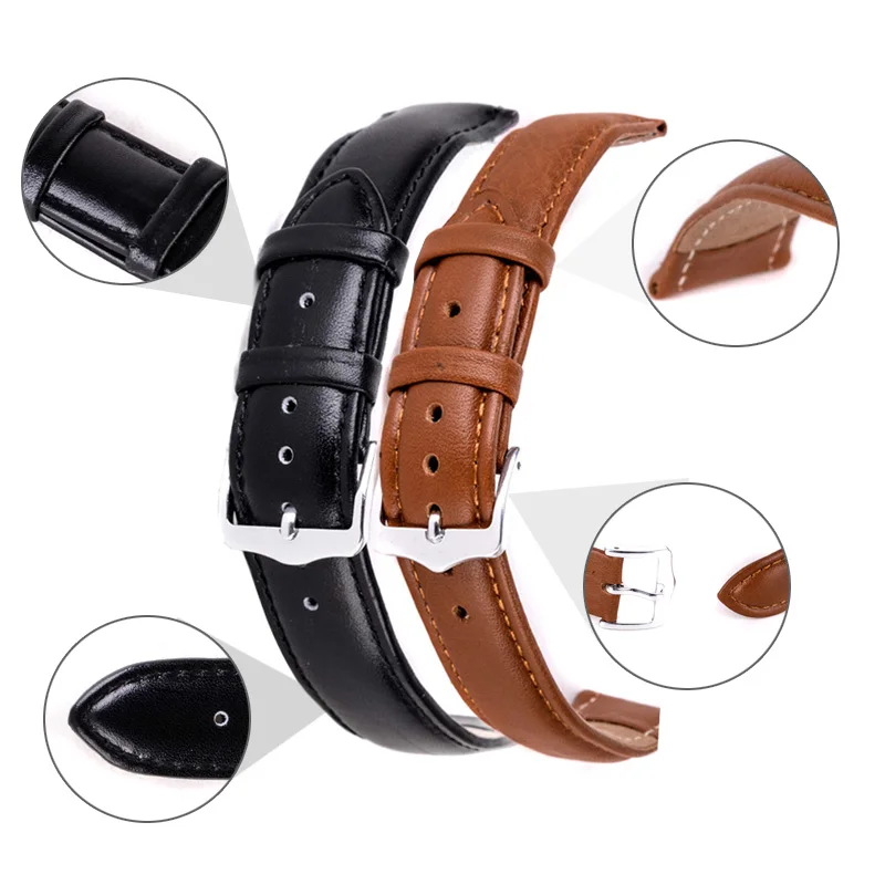 Luxury Watch Band 12mm,14mm,16mm,18mm,20mm,22mm,24mm Soft Sweatband Leather Strap Steel Buckle Wrist WatchBand