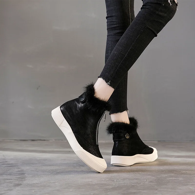 Appartements Neige Vison Fond Bota D'hiver Zipper Ouvert Peluche V Feminina Avant Microfibre De Cheville Noir En Martin Femmes Épais Fourrure Court Bottes 6gvYybf7