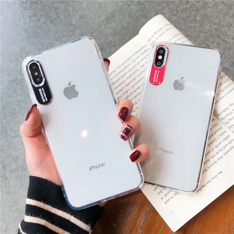 

With Video For iPhone X XS Max XR X 6S 6 8 7 Plus Cover Fashion TPU Transparent Phone Case Metal Lens Protection Shell