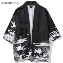 Aolamegs Мужская рубашка кимоно китайский дракон принт Мужская рубашка хлопок открытый стежок Повседневная модная уличная Весенняя Harajuku верхняя одежда