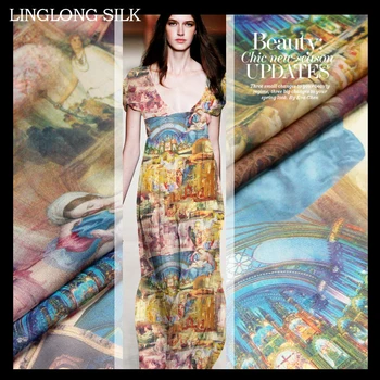 

PRINTED SILK CHIFFON 135cm width 8momme100% Pure Silk Fabric Wholesale Mulberry Silk Fabric Free Shipping Famous Painting