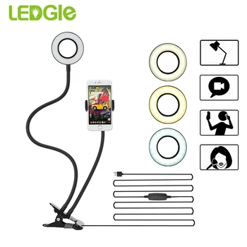 

LEDGLE Mini Camera Light 10-Level Brightness table lamp for Makeup Selfie Live Stream Modern Led Desk Lamps 5W 2-in-1 Ring Light