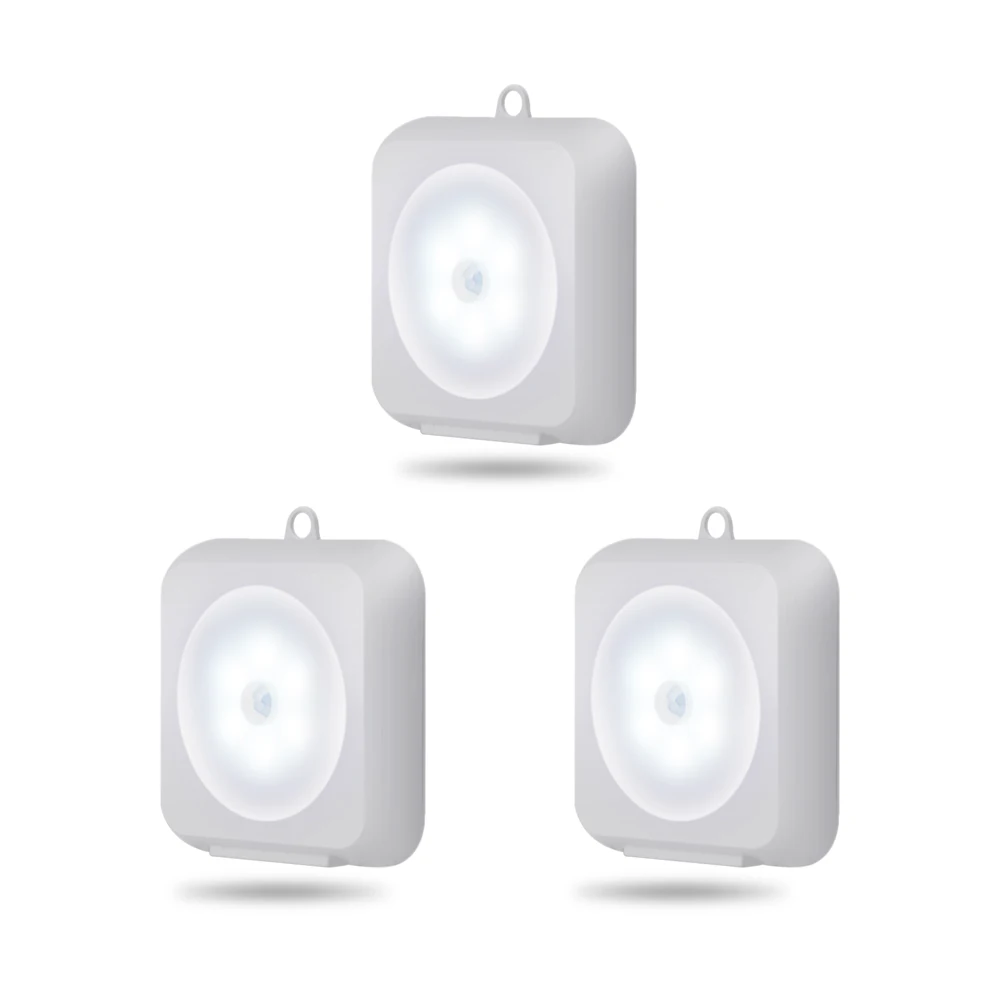 

3pcs PIR Motion Sensor LED Night Light Auto On/Off Battery Operated Wireless Detector 6leds Wall Lamp for Hallway Stairs Closet