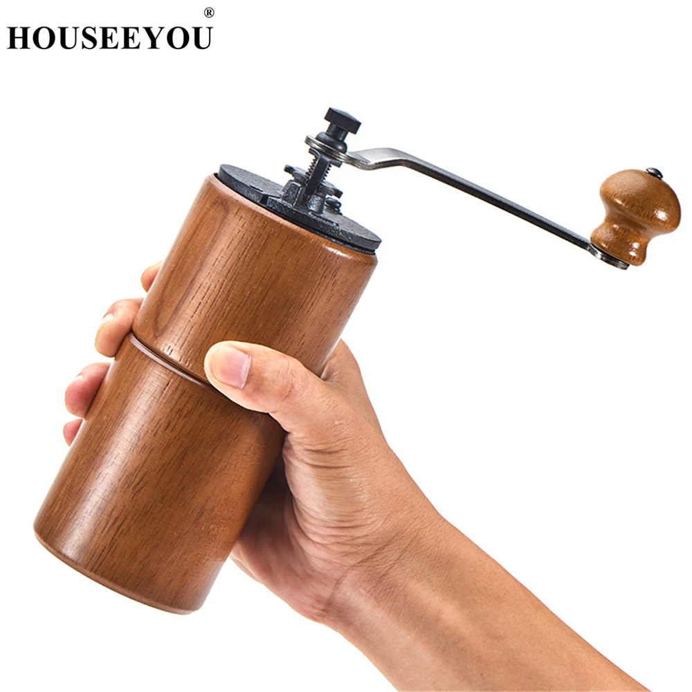 

Manual Coffee Grinder Wooden Home Kitchen Mini Hand Coffee Mill Household tool Coffee Grinding Machine with a Cleaning Brush