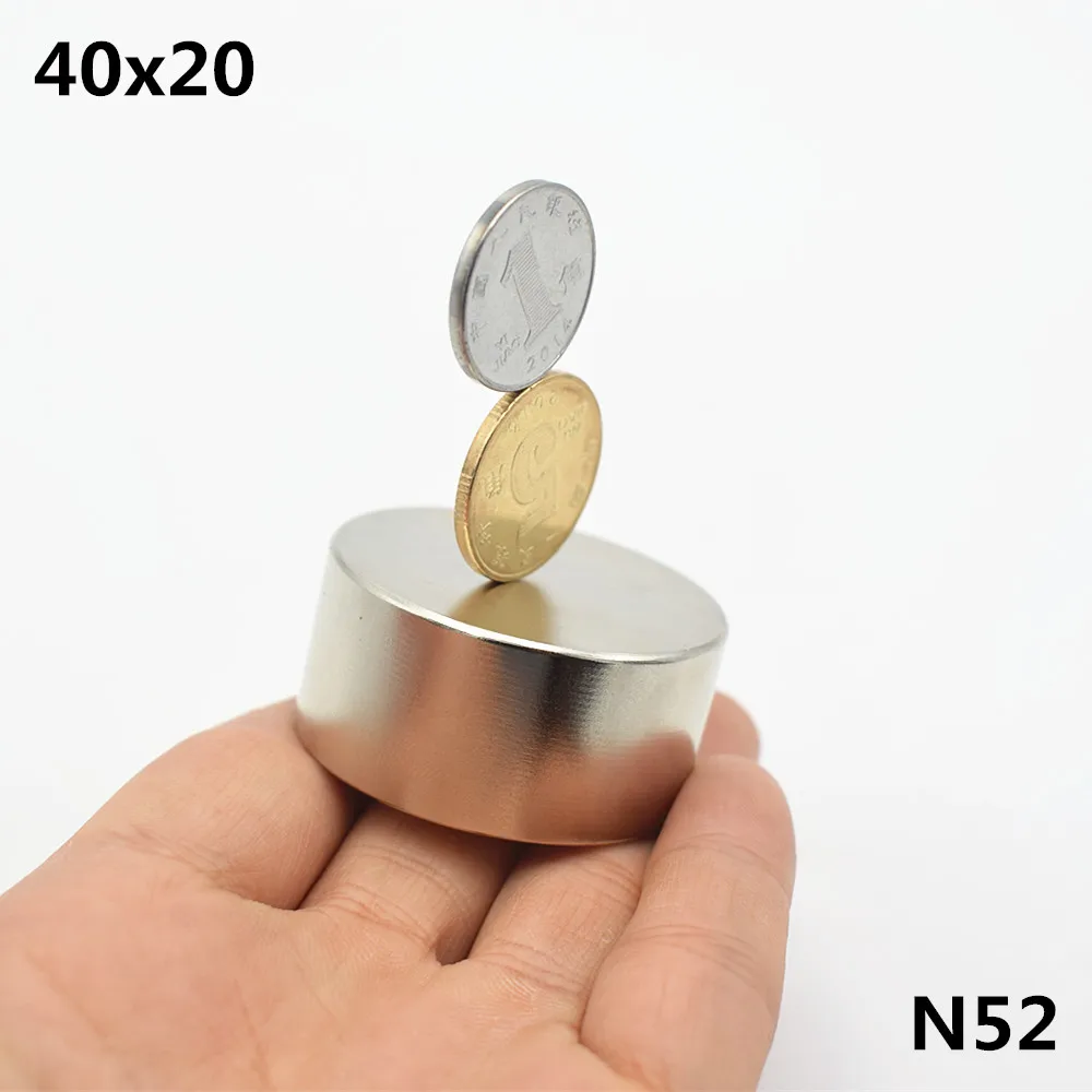 2 pces ímã n52 40x20mm de neodímio super forte redondo terra rara poderoso ndfeb gálio metal magnético alto-falante n35 40*20 disco