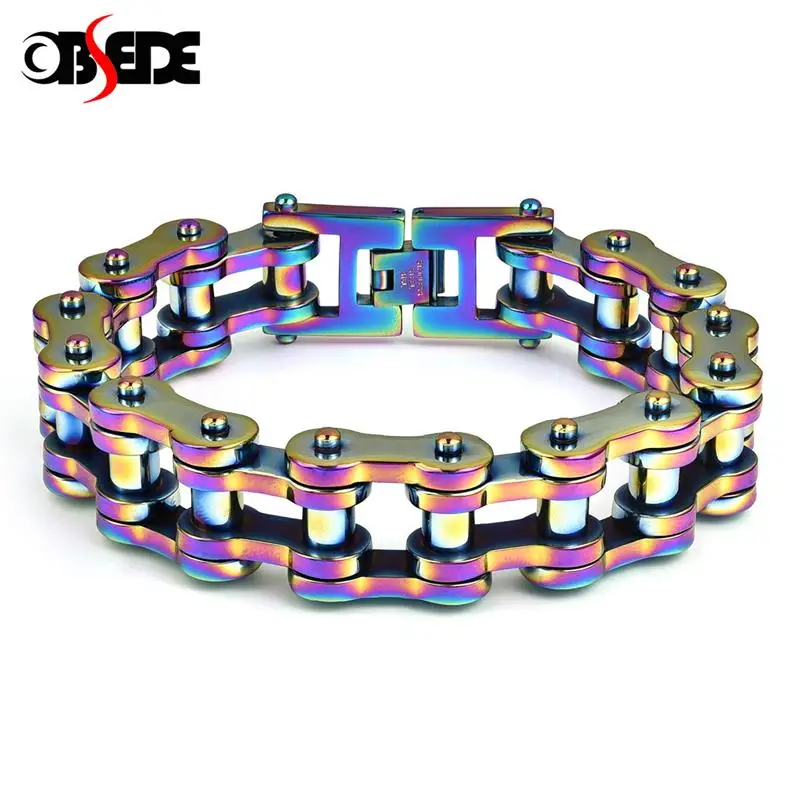 

OBSEDE Men Vintage Gothic Motor Titanium Steel Bullet Clip Chain 316L Stainless Bracelets Hip Hop Punk Bangles Cuff Bracelet