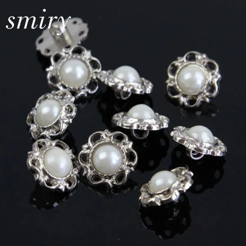 

smiry New Style 40Pcs Rhinestone Pearl Shank Combined Button Flower Flatback Scrapbooking for Phone Bag Wedding DIY Craft
