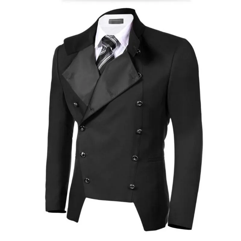 Bkack men suits jacket double breasted lapel formal business suits ...