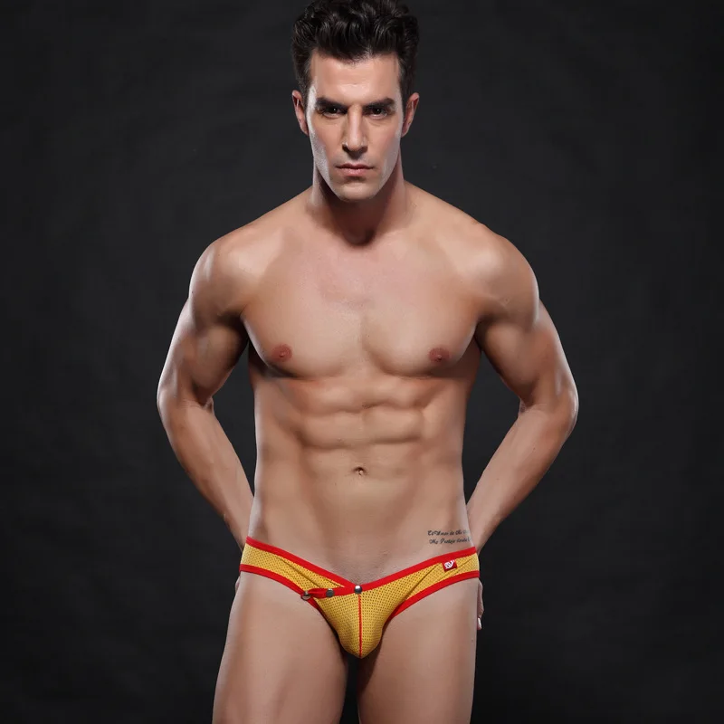 Sexy Gay Underwear Mesh Men Briefs Button Open Crotch U Pouch Penis Jockstrap Homme Short Underpant Cueca Erotic Lingerie Bikini Mens Underwear