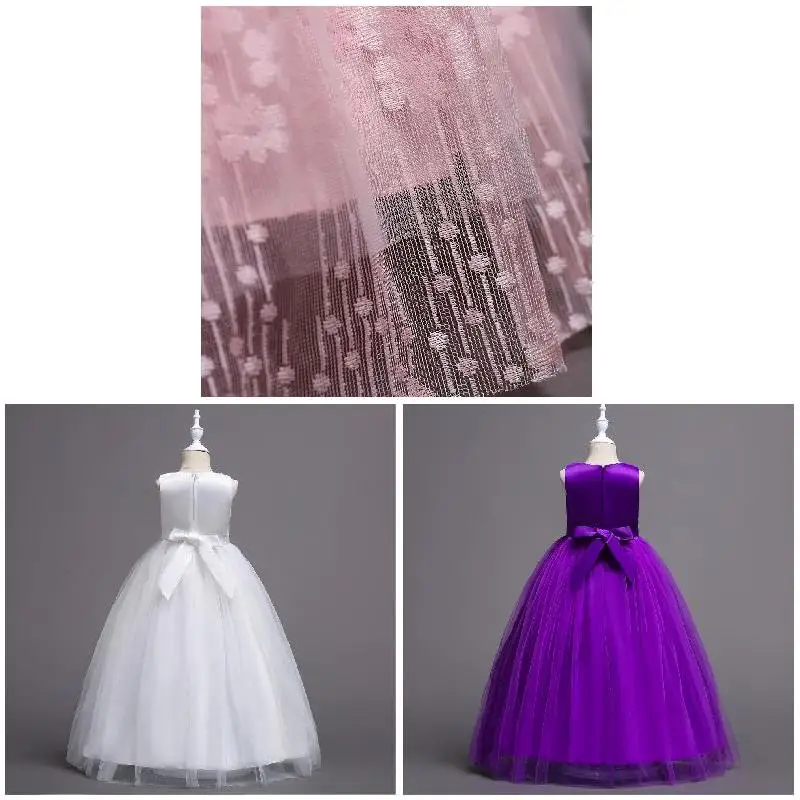 

Kids Girls Full Dress Lace Solid Color Embroidered Sleeveless Round Neck Long Dress YJS Dropship
