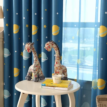 

Cartoon Blue Planet Star Curtains for Kids Room Lovely Printed Curtains for Boys Bedroom Baby Room Curtains Window Drapes