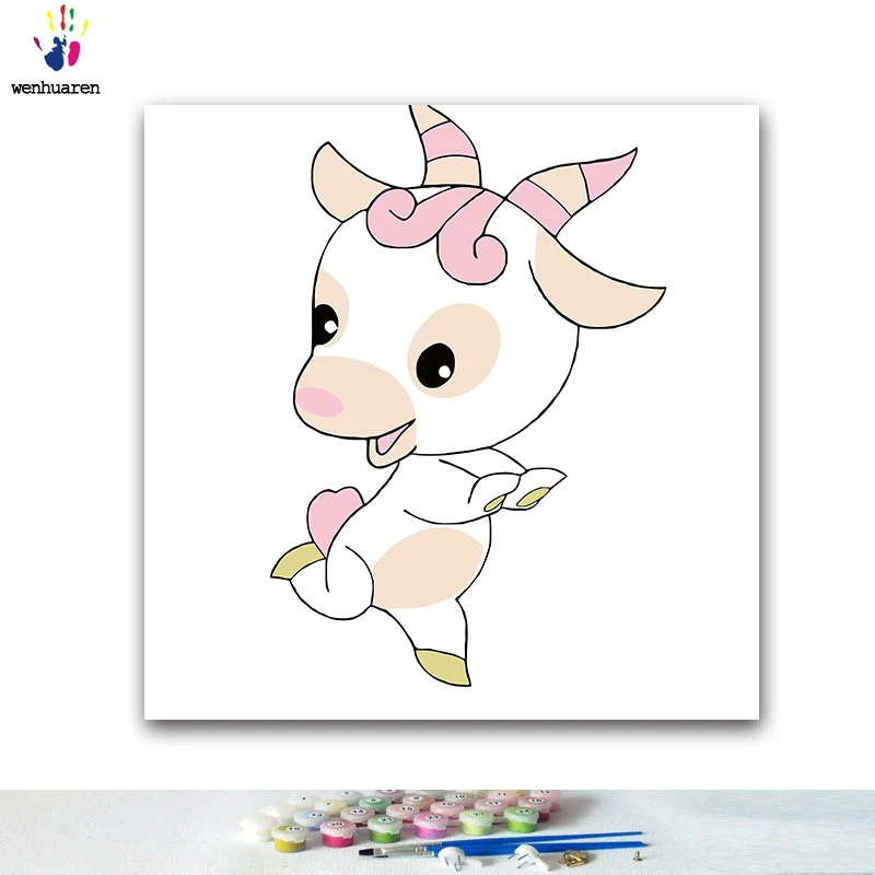 DIY картинки для раскраски по номерам с цветами Мультяшные маленькие животные картина Рисование по номерам в рамке дома - Цвет: 7164