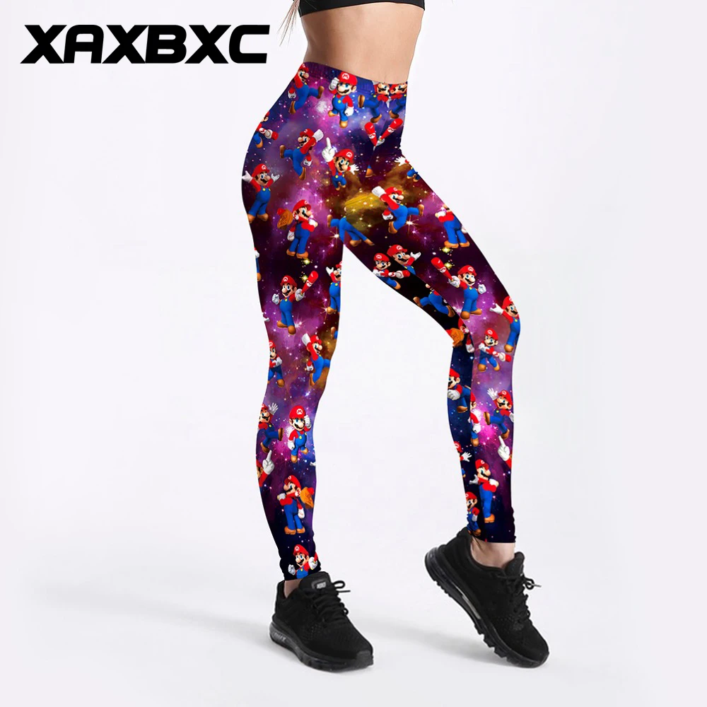 

XAXBXC 3449 Sexy Girl Pencil Pant Cartoon Galaxy Super Mario bros Prints Elastic Slim Fitness Workout Women Leggings Plus Size