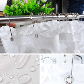 

Home Decoration Bathroom Shower Curtain Waterproof Solid Polyester Fabric Lace Bath Curtain Elegant Cortina +12 Hooks