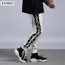 Модные уличные Ретро повседневные Хип-хоп брюки мужские свободные боковые ремни узкие брюки мужские брюки спортивные брюки мужские брюки черные белые