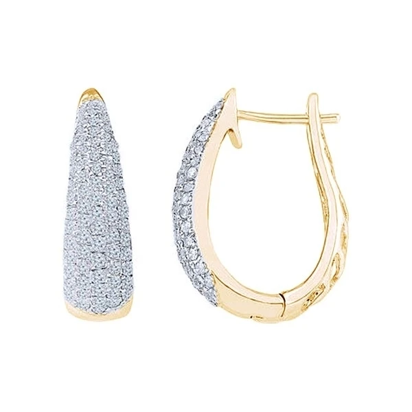 3/4 Ct Round Cut Natural Diamond 14K Yellow Gold Cluster Huggies Earrings (1)