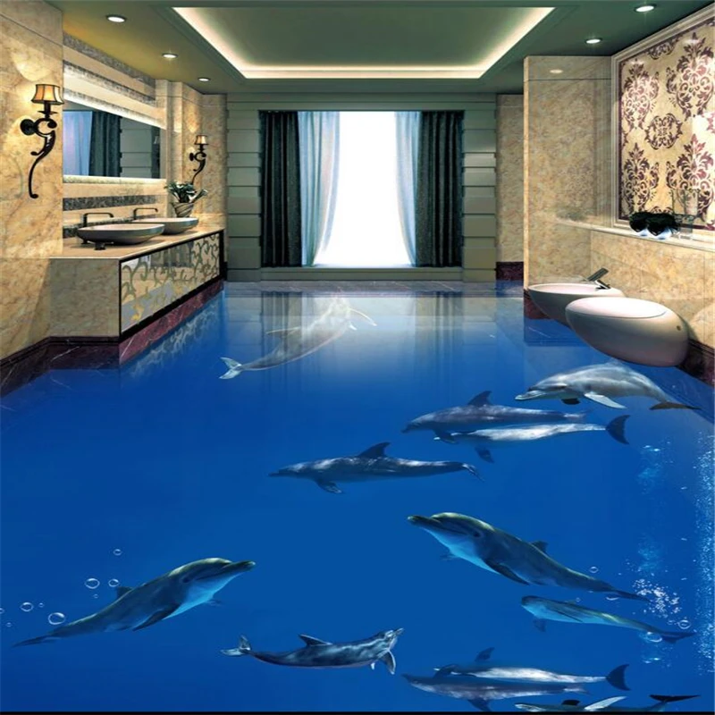 Custom Underwater world floor mural 3D wallpaper floor living room PVC waterproof floor self-adhesive 3D floor