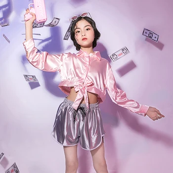 

Hip Hop Dance Costume Children Streetwear Costumes Kids Jazz Dancing Clothing Set Girls Pink Long Sleeve Shorts Outfits DNV11476