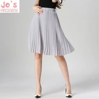 High Waist Pleated Skirt Women Solid Color Chiffon Vintage Knee Length Elastic Waist Skirt Spring Autumn Fashion Pink Skirts high waisted metal embellished chiffon skirt