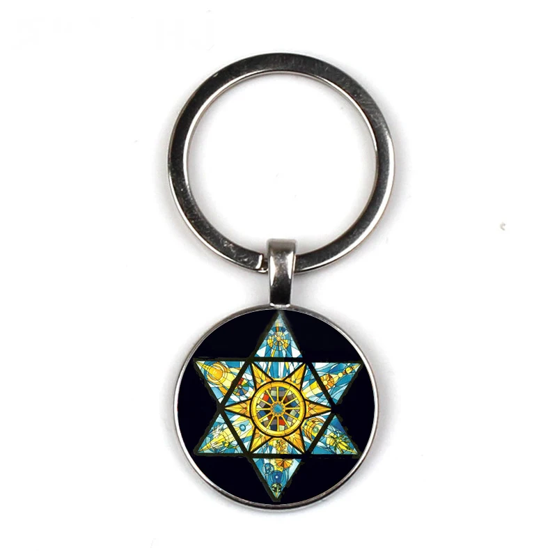 

Magen Star Of David keychain Geometry Pentagram Art Glass Pendant Jewish Shield Symbol Long keychain