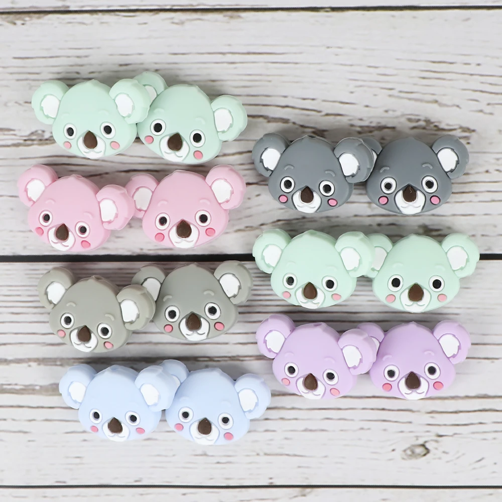TYRY.HU 6pcs 코알라 비즈 카톤 젖꼭지 클립 구슬 식품 학년 실리콘 작은 막대 미니 Teether
