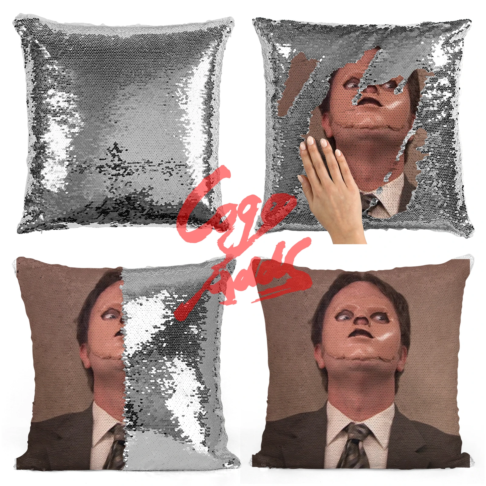 Подушка dwight schrute с пайетками и лицом наволочка двухцветная подушка в подарок для