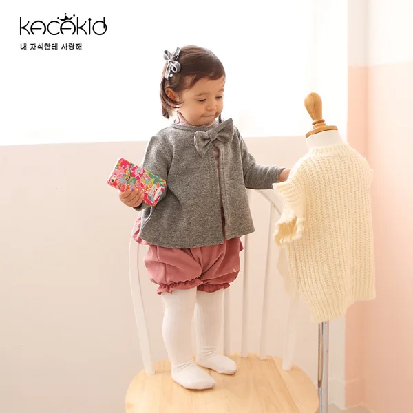 Kacakid/осенне-зимние детские куртки милые хлопковые пальто для маленьких девочек, верхняя одежда, куртки повседневная одежда для девочек с круглым вырезом и бантом - Цвет: 110