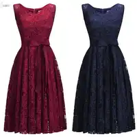 2019 Burgundy Navy Pink Lace Short Bridesmaid Dresses Scoop Neck Sleeveless Wedding Party Gown 1147 vestido madrinha