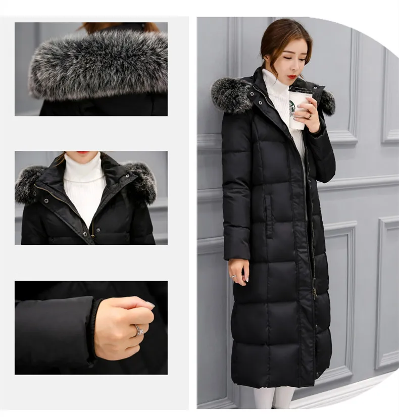 Women Winte Down Jacket Coat White Duck Down Long Parka Hooded Fur Collar Coat Women Paded Winter Coats Female 2018 As05 (3)
