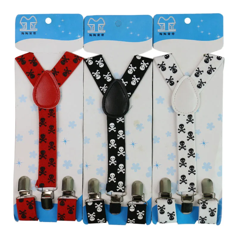 

Fashion Hip Hop Black Skull Bone Print Boys Girls Kids Chidren Clip-on Y-back Elastic Braces Suspenders