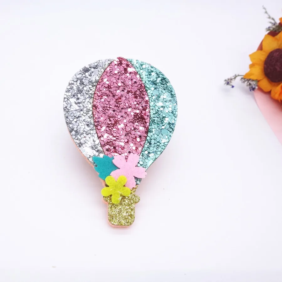 10PCS Glitter Leather/Non-Woven Fabric Fire Balloon For Girls Hair Clips Bows Applique Patches DIY Craft Party Decoration Y0314