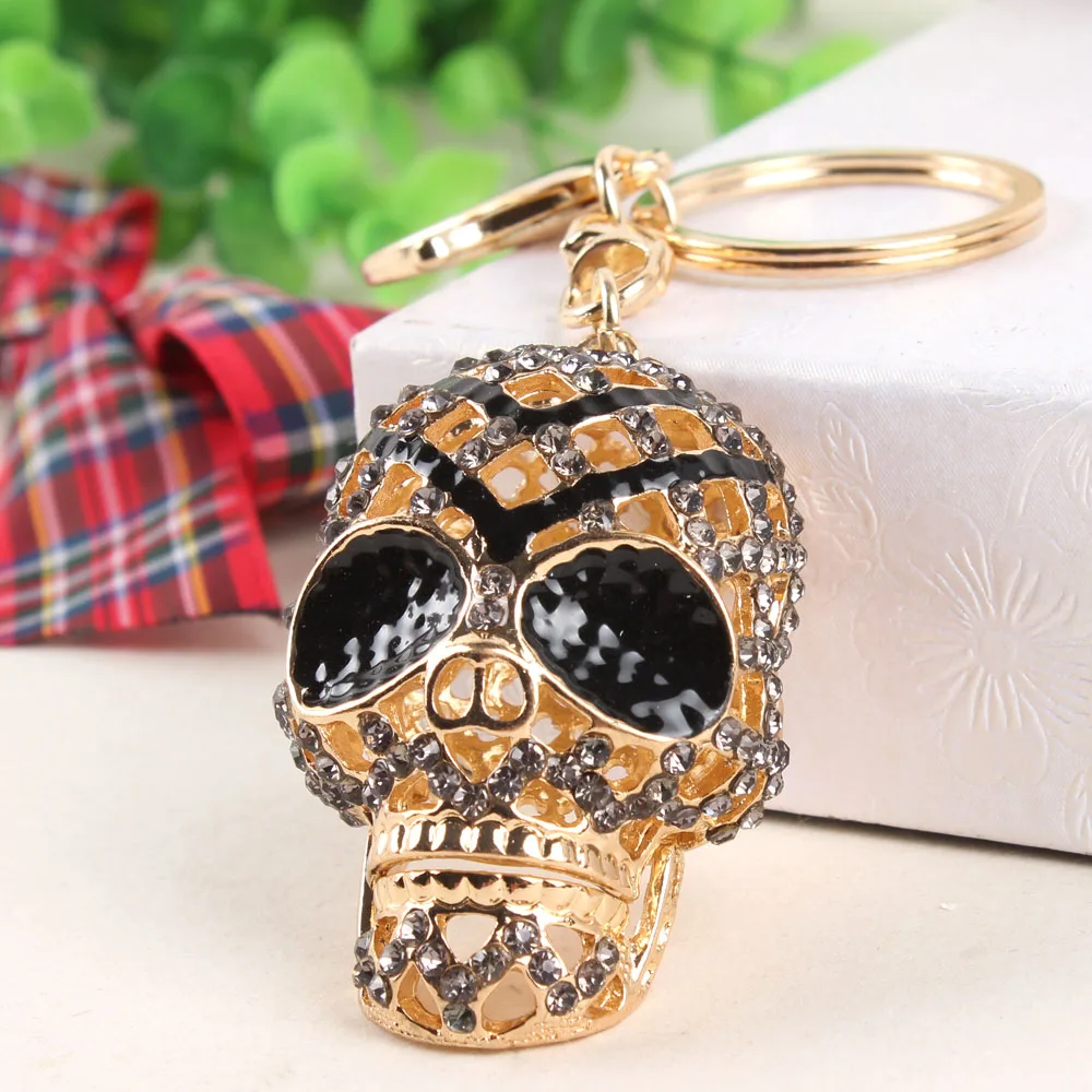 

Skull Heads Mesh Lovely New Cute Crystal Charm Pendant Purse HandBag Key Ring Chain Creative Halloween Gift Accessories